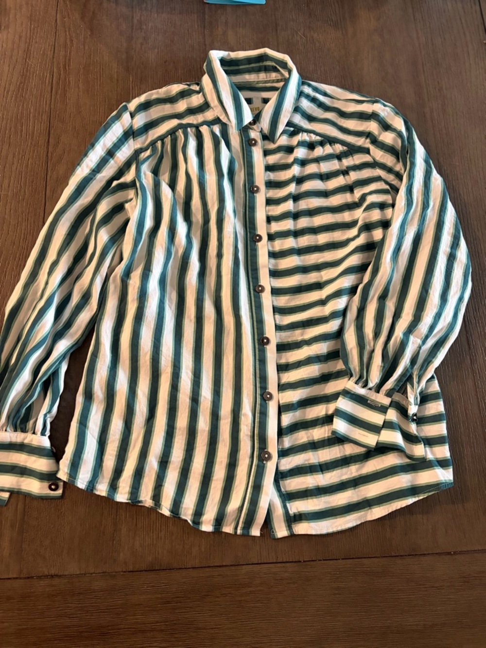 Maeve by Anthropologie Striped Button-Up Shirt in Green and Cream